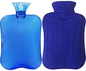 JSYCD Classic Rubber Transparent Hot Water Bottle with Knit Cover - 2000 Ml, Blue