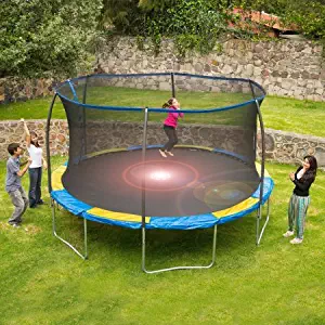 Bounce Pro 12' Trampoline with Flash Light Zone and Safety Net Enclosure (Trampoline with Flash Light Zone)