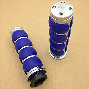 HTT- Chrome Blue Handlebar Grips For Kawasaki Classic 1600 Vulcan/ Kawasaki Ninja 250 500 ZX6 ZX7 ZX9 ZX10 ZX12 ZX14 / Flat Top 7/8" 22mm