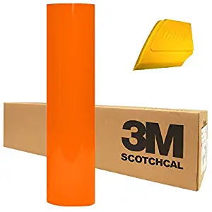 3M Scotchcal Electrocut Gloss Adhesive Graphic Vinyl Film 12" x 24" Roll w/Hard Yellow Detailer Squeegee (Bright Orange)