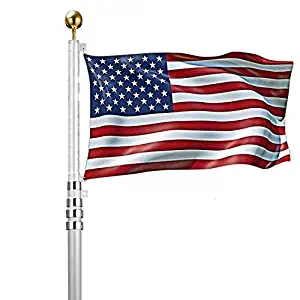 AJO 20ft Aluminium Sectional Flagpole Telescopic Residential Commercial Flag Pole Kit with US Flag Outdoor