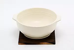 Hinomaru Collection Quality Ceramic Stovetop Pot Bowl with Handle and Wood Base Casserole 32 fl oz Direct Heat Earthenware Noodle Rice Bibimbap Soon Tofu Soup Bowl Clay Pot Made in Japan (White)
