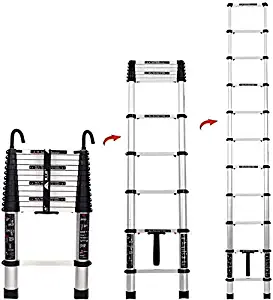 WYZXR Tall Telescoping Extension Ladder with Hooks, Aluminum Heavy Duty Longest Folding Attic Roofing House Hold Step Ladder, Max Load 400kg/880lb (Size : 3.8M/12.5ft)