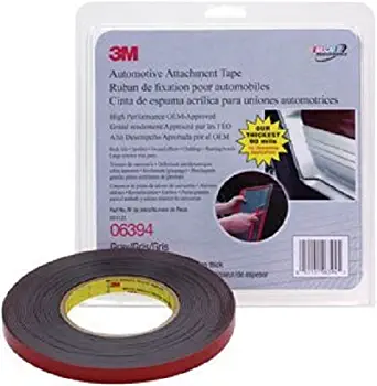 3M 06394 Acrylic Automotive Attachment Adhesive Tape, 90 mil Thick, 10 yds Length x 1/2" Width, Gray