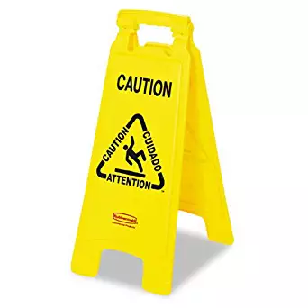 Rubbermaid 611200YW Multilingual"Caution" Floor Sign, Plastic, 11 x 1 1/2 x 26, Bright Yellow