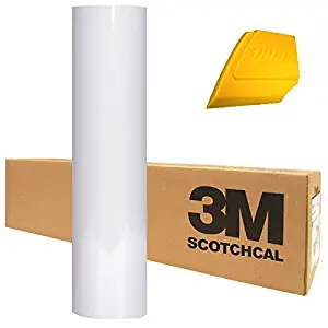 3M Scotchcal Electrocut Gloss Adhesive Graphic Vinyl Film 12 Inch x 24 Inch Roll w/Hard Yellow Detailer Squeegee (White)
