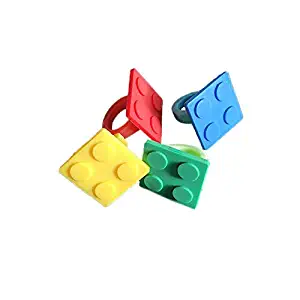 Building Block Brick Party Favor Rings, Goodie Bag fillers for Birthday, Classroom Prizes, 32pcs