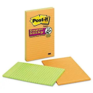 Post-it Super Sticky Lined Notes in Electric Glow Colors - Self-adhesive - 5" x 8" - Paper - 4 / Pack