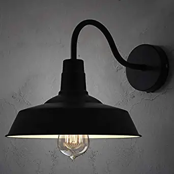 Industrial Barn Style Wall Sconce - LITFAD 10" Gooseneck Arm Edison Vintage Metal Wall Lamp Mounted Lighting Fixture Wall Light for Stairs Pathway Farmhouse Black