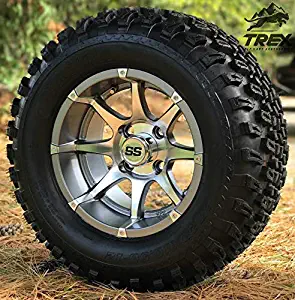 12" KPW Banshee Gunmetal/Machined Aluminum Wheels and 23" All Terrain Tires Combo - Set of 4 (ClubCar/EZGO (1/2"x20))