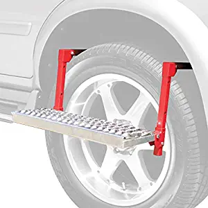 Powerbuilt Tire Step for Truck, SUV, Semi, Heavy Duty 300 lb. Capacity, Non-Slip ‘Cheese Grater’ Steel Surface, Adjusts to Fit Any Diameter Tire Up to 13 in. Wide, Folds Flat for Storage – 647596E