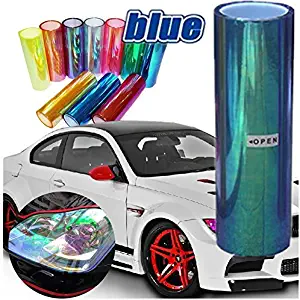 DIYAH 12 X 48 inches Self Adhesive Shiny Chameleon Headlights Tail Lights Fog Lights Films,Film Sheet Sticker,Tint Vinyl Film (Light Blue)