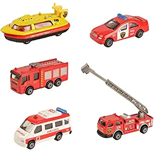 BOHS Canton Fire Department Rescue Vehicles - Mini Die-cast Metal Miniature Model - Hovership,Aerial Ladder Fire Trucks, Ambulance,Patrol Car,Water Tank Fire Engine(Pack of 5 )