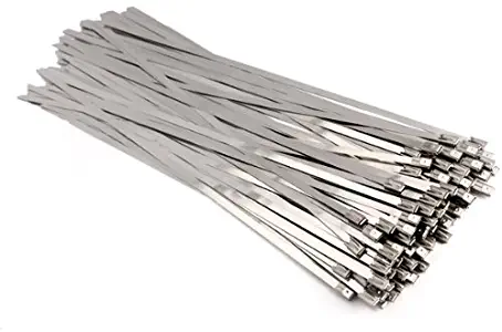 Vktech 100pcs Stainless Steel Exhaust Wrap Coated Locking Cable Zip Ties (11.8 Inch)
