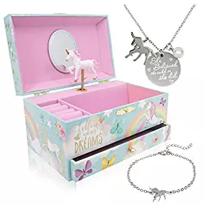 The Memory Building Company Unicorn Music Box & Little Girls Jewelry Set - 3 Unicorn Gifts for Girls