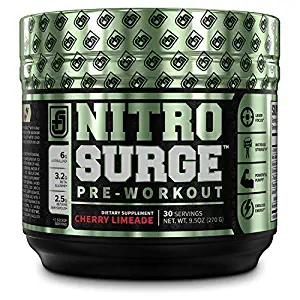 NITROSURGE Pre Workout Supplement - Endless Energy, Instant Strength Gains, Clear Focus, Intense Pumps - Nitric Oxide Booster & Powerful Preworkout Energy Powder - 30 Servings, Cherry Limeade