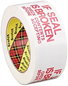 'If Seal is Broken, Check Contents'' Printed Tape, 1.88'' x 109yds, Red/White, Sold as 1 Roll