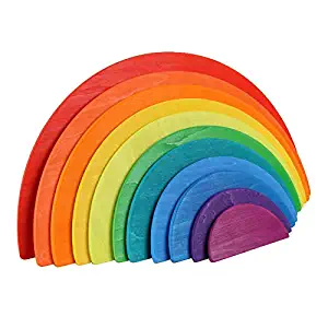 Agirlgle Rainbow Stacker Wood Building Blocks Set for Kids 11Pcs Semicircle Stacking Toys Game Construction Building Toys Set Preschool Colorful Learning Educational Toys -Wooden Blocks for Boys Girl