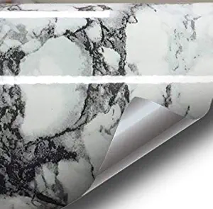 Black Marble White Veined Gloss Vinyl Architectural Wrap for Home Office Furniture Wallpaper Tile Sheet 6.5ft x 15.9 inches Roll (6.5ft x 15.9 inches 4-roll Pack)