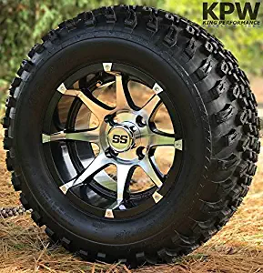 12" KPW Banshee Black/Machined Aluminum Wheels and 23" All Terrain Tires Combo - Set of 4 (Club Car Lugs (1/2x20))