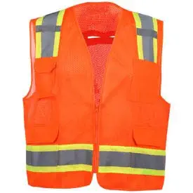 GSS Safety 1504 Premium Class 2 Fall Protection Mesh 6 Pockets Safety Vest, Orange, XL, (Pack of 5) (1504-XL)