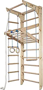Wall Bars KN-04-220, 87 in Wooden Swedish Ladder Set: Adjustable Horizontal/Pull Up Bars, Rings, Trapeze and Rope Ladder for Training and Physical Therapy - Used in Homes, Gyms, Clinic, and Schools