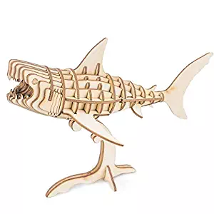 Rolife Build Your Own 3D Wooden Assembly Puzzle Wood Craft Kit Shark Model, Gifts for Kids and Adults