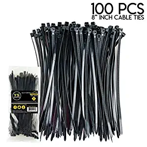 YS Industries Zip Ties Multi-Purpose Self Locking Nylon Cable Ties (100 Pcs) 8 Inch (Black)