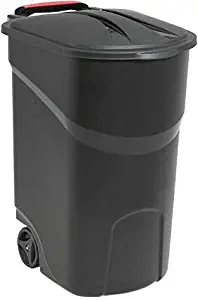 Cirocco Roughneck 45 Gallon Black Wheeled Trash Can with Lid and 2 Rugged Wheels | Hinged Design Secures Ergonomic Grip Handle Heavy Duty | Easy to Hold Opens to 80 Degrees Stolen & Lost Proof