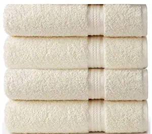 COTTON CRAFT - 4 Pack - Ultra Soft Oversized Extra Large Bath Towels 30x54 Ivory - 100% Pure Ringspun Cotton - Luxurious Rayon Trim - Ideal for Daily Use - Each Towel Weighs 22 Ounces