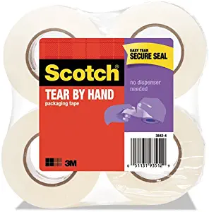 Tear-by-Hand Packaging Tape, 1.88 x 50yds, 1 1/2" Core, Clear, 4/Pack"