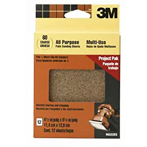 3M 99222ES 4.5-Inch by 5.5-Inch Clip-On Palm Sander Sheets, Coarse grit, 12-pack