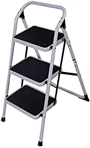 Non-Slip Portable 3 Step Ladder with 330lbs Capacity Platform Lightweight Short Handrail Iron Folding Stool Foldable Little Giants Ladders Multi-Function Short Stairs Ideal for Home Library Kitchen