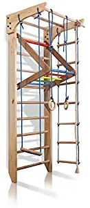 CleverWood Wooden Swedish Ladder, Stall Bars Set for Physical Therapy & Gymnastics with Swing Set and Pull-up Bars
