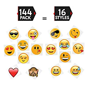 144 2" Temporary Emoji Tattoos - 16 Assorted Emoticon Styles - Fun Gift, Party Favors, Party Toys, Goody Bag Favors
