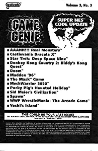 Game Genie Codebook Update for Super Nintendo SNES - Volume 3 Number 3 (Supplement code update booklet with additonal codes not in original manual) (Game Genie Code Update) [Paperback] [1993] Galoob