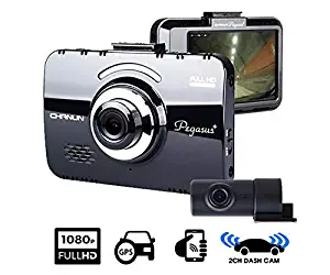 Chanun Pegasus+ Touch Car DVR Dash Cam Full HD 1080P 2 channels/Front and Rear (25fps and 30fps) / 3.5″ Full Touch LCD / 130˚ Wide Angle View/GPS / 3 axis G-Sensor/Heat protection