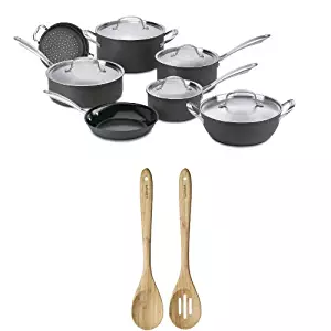 Cuisinart GG-12 GreenGourmet Hard-Anodized Nonstick 12-Piece Cookware Set with GreenGourmet Bamboo Collection Solid and Slotted Spoon Set Bundle