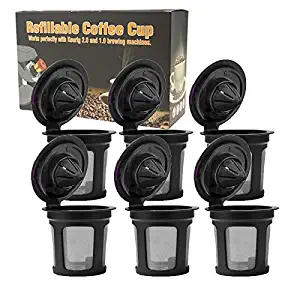 6 Pack Reusable K Cups for Keurig 2.0 Backward Compatible with Original Keurig 1.0 Models. Works with Keurig Machines and Other Single Cup Brewers (Black)