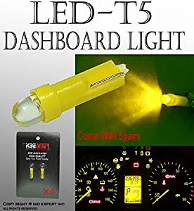 ICBEAMER 5 Pairs T5 194 501 5050 LED Amber Yellow Auto Light Lamp Instrument Lights Gauge Dashboards Indicator Bulbs