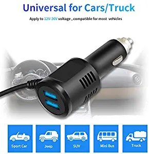 Barcley Mini Dash Cam Charger, Dual 3.1A Fast Charging USB Ports with Blue Light Effects, Car Dash Cam USB Power Cable Cord Vehicle Charging Adapter for DVR GPS Dash Cam Power Cable (Black)