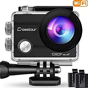 Crosstour Action Camera Underwater Cam WiFi 1080P Full HD 12MP Waterproof 30m 2" LCD 170 Degree Wide-Angle Sports Camera with 2 Rechargeable 1050mAh Batteries and Mounting Accessory Kits