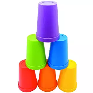 6 Rainbow Primary Color Identification,Sorting and Matching Cups by Skoolzy for Pre-Math and Fine Motor Skills. Stackable Colored Cups for Pre-schoolers, Toddlers, Montesorri Boys and Girls Activities