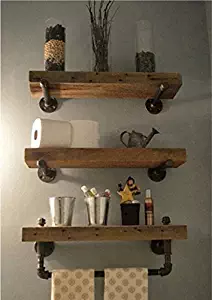 WGX Design For You Industrial Pipe Shelving Shelves Bookcase Rustic Wood Metal Wall Mounted Towel Bar Hanging Storage Racks Floating Wood Shelves