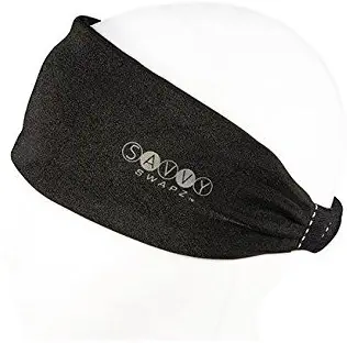 Savvy Swapz Fashion Fitness Moisture Wicking Headband Sweatband. Natural Hair Protection Black with Out Rhinestones. Breathable Firm Non Slip Stretchy one Size for Women Teens Children