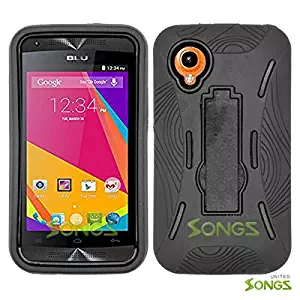 Premium Rugged Heavy Duty Drop Proof Case With Kickstand For BLU Dash Music 2 D330 -Black