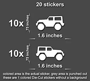 20x JK JL 2dr Wrangler Decals Stickers for Jeep Dash Window TJ CJ YJ (White)