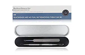 Professional Blackhead Remover Tool Kit - Stainless Steel - Comes with 1 Curved Needle Tip Tweezer & 1 Looped Double-End Extractor - For Removal of Blackheads, Comedone, Acne, Pimple, Zit