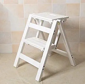 Folding Ladder Staircase Multi-Functional Folding Solid Wood Ladder Stool,Step Stool Household Muliti-Color Stool Step Ladder Foldable Stepladder,White,Two