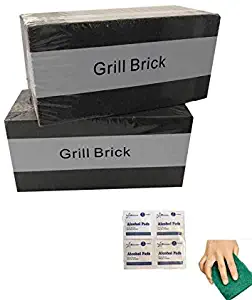 2 Packs-8"x 4"x 3 1/2"Grill Cleaning Brick, Grilling Stone Cleaner--Descaling /w 1BBQ Block Construction, Removes Encrusted Greases,Stains Residues,Dirt (EZ-5 Scouring Pad /w Alcohol Pads Included )